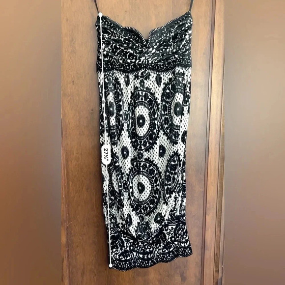 Diane von Furstenberg Black Cream Print Velvet Strapless Dress Women XS - Picture 7 of 9